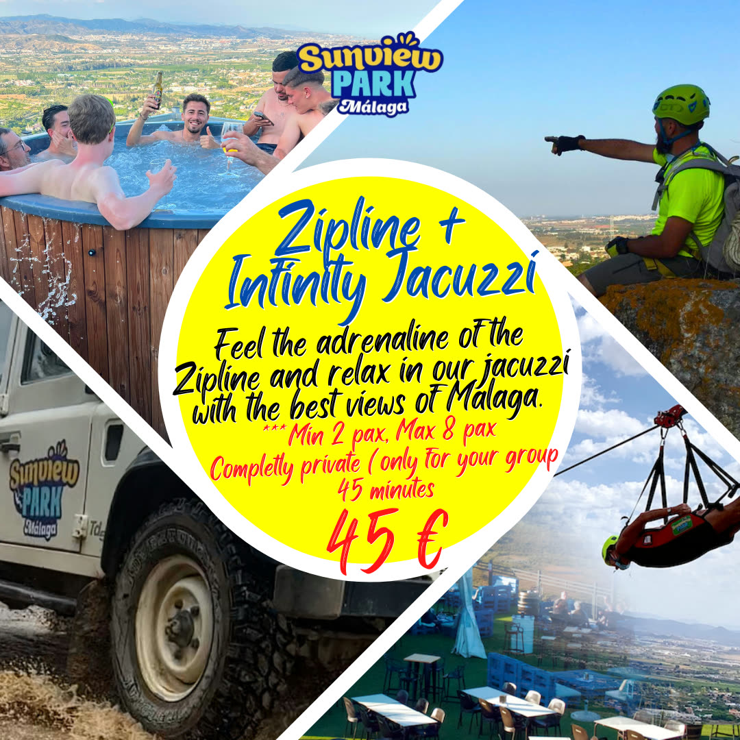 Zip line + Infinity Jacuzzi pack with the best views of Málaga, €45