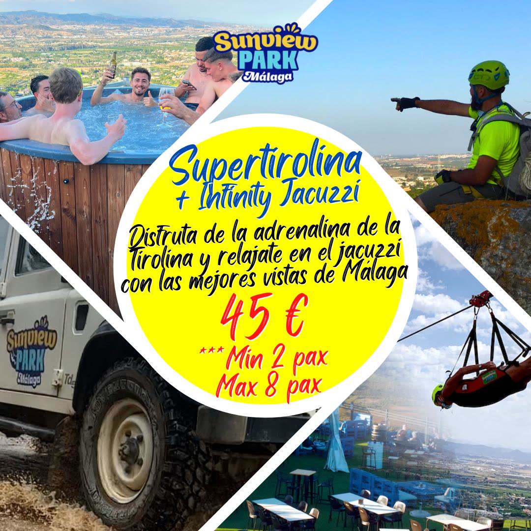 Pack Supertirolina + Infinity Jacuzzi con las mejores vistas de Málaga, 45 €
