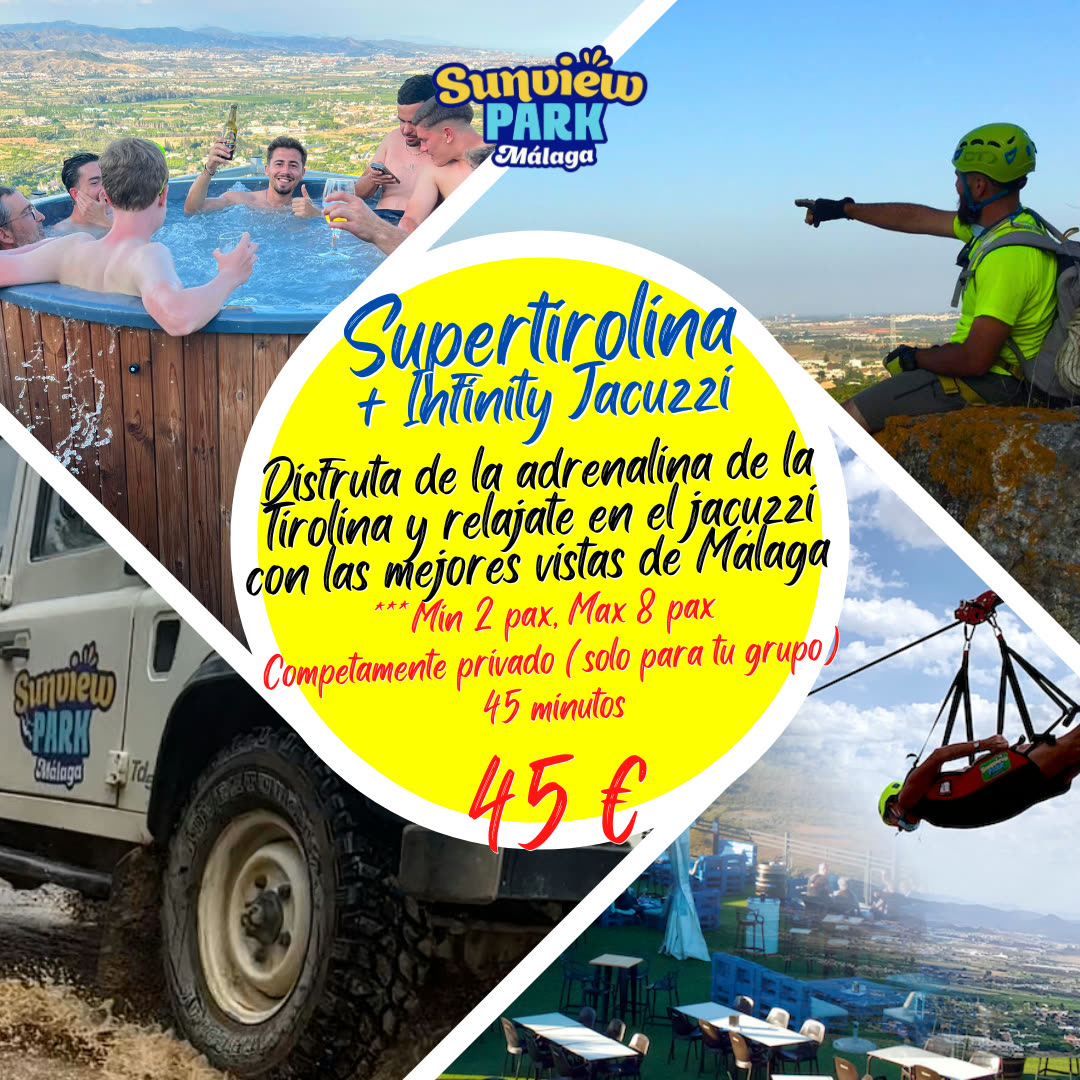 Pack Supertirolina + Infinity Jacuzzi con las mejores vistas de Málaga, 45 €